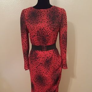 [ Nancy Miller ] Red Cheetah print vamp midi dress
